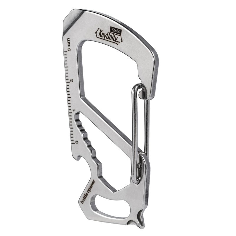 KeyUnity KS00 Carabiner Clip Multitool Stainless Steel 7 Tools in 1 | Quick Release Clasp | Wrench | Cross Screwdriver | Slotted Screwdriver | Bottle Opener | Ruler | Key Holder (Silver) - Image 1